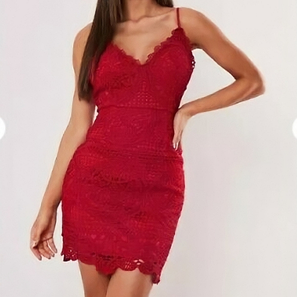 MISSGUIDED Red Lace Cami Bodycon Dress